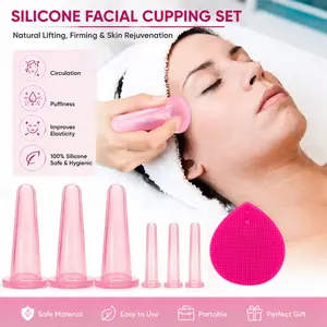 7-Piece Silicone Facial Cupping Set, Vacuum Massage Cups for Body Care, Face, Neck, Back, Eyes, 6 Cups and Exfoliating Brush, Facial Beauty Massagers