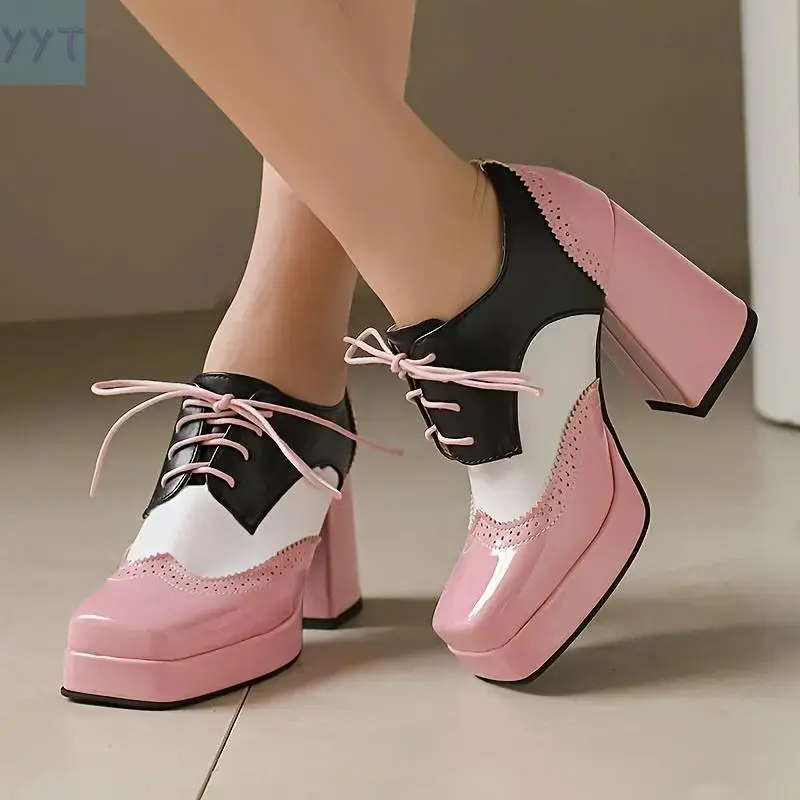 YYT1 Vintage British Style Heel Platform Mary Shoes with Bow And Block Heels - Red And Black Colorway - Waterproof Platform - Breathable Material - Suitable All Seasons - Perfect Small Feet And Occasions - Made
