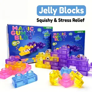 Clear Jelly Texture Soft Interlocking Bricks, Fidget Stress Relief Building Block Set, Toddler Early Learning Construction Toys