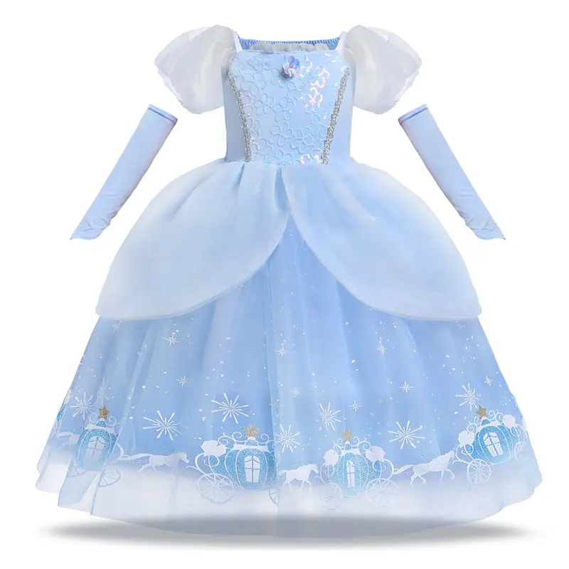 New Cinderella Princess Dress for Girls, Halloween Cosplay Costume, Dress-Up Outfit for Party-DHY