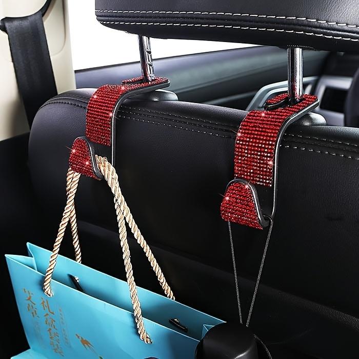 Set of 2 Dazzling Sequined Diamond-Studded Car Back Seat Headrest Hooks - Stylish Car Handbag Holders with Adjustable Shoulder Straps - Luxurious Car Interior Additions Suitable for Both Men And Women, Perfectly Fitting Handbags, Wallets