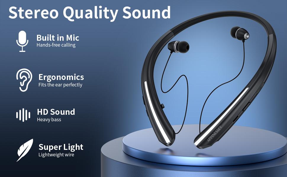 Bluetooth Headphones Retractable Neckband, Bluetooth Headset with Microphone Vibration Call, Stereo Noise Cancelling Earphones for Workout Sports Driving (Black) Bluetooth Headphones Retractable Neckband, Bluetooth Headset with Microphone Vibration Call, Stereo Noise Cancelling Earphones for Workout Sports Driving (Black)