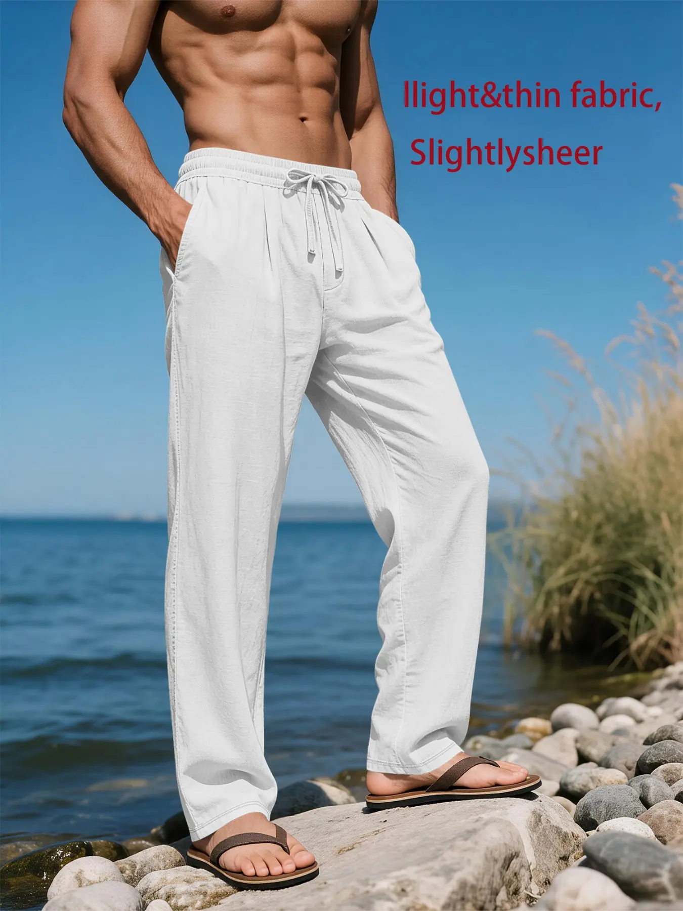 Men's Long Pants, Casual Breathable Summer Vacation Outdoor Wear, Beach Travel Comfortable Commute Fashion Bottoms, Stylish Men's Clothing