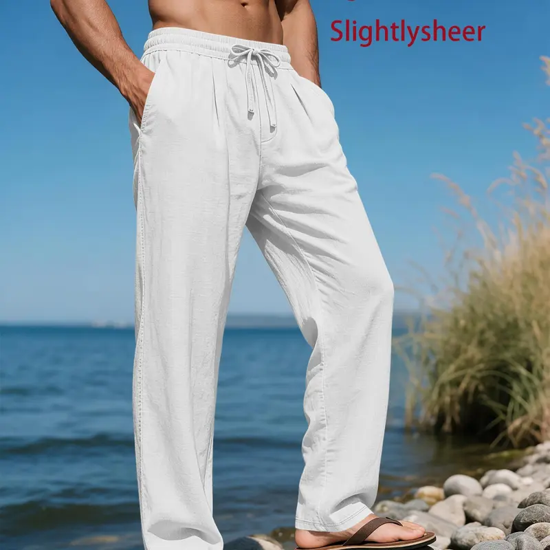 Men's Long Pants, Casual Breathable Summer Vacation Outdoor Wear, Beach Travel Comfortable Commute Fashion Bottoms, Stylish Men's Clothing