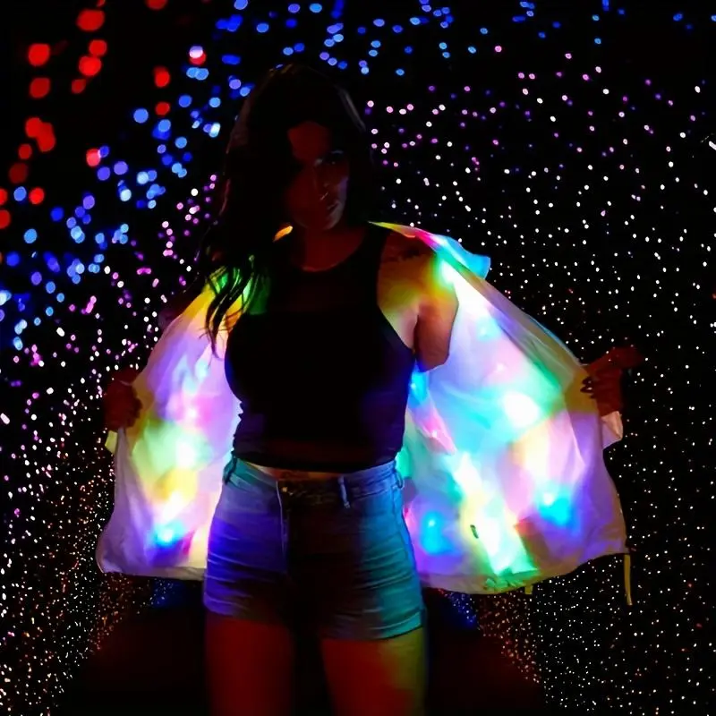 Unisex LED Luminous Polyester Party Jacket - Menswear Special Occasion Costume, Plain, Backless, Scoop Neck, Machine Washable for Halloween, Hanukkah Holiday Attire