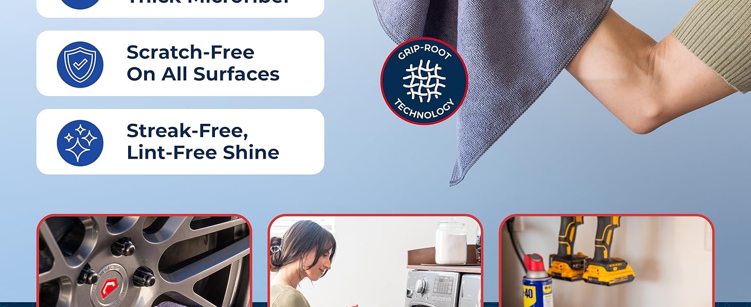 Microfiber Cleaning Cloths (12.5"x12.5") - Premium 1200 Washes Reusable Towels - Ultra Absorbent Lint Free for Car Wash, Detailing, Glass, Mirror & Kitchen - Streak Free Shine