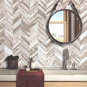 10-Sheet Herringbone Peel and Stick Backsplash, Vintage White Wood Look PVC Stick on Backsplash for and