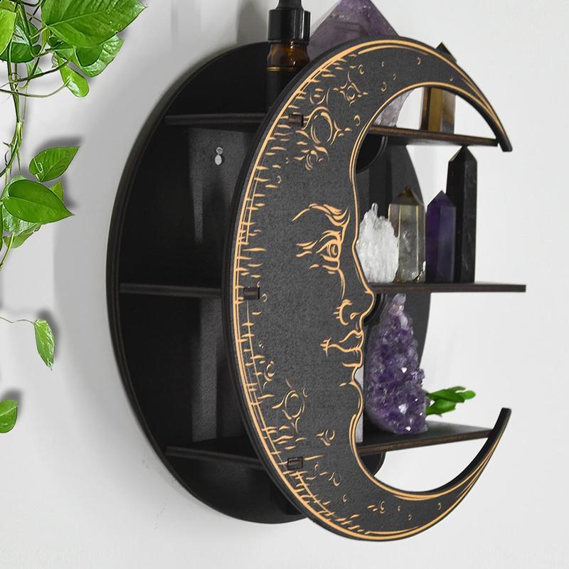 Moon Design Wall Rack for Room Decor, 1 Count Creative Home Decor Wooden Shelf for Ornaments Display, Wall Mounted Storage Rack, Hanging Wall Decor, Wall Mounted Organizer