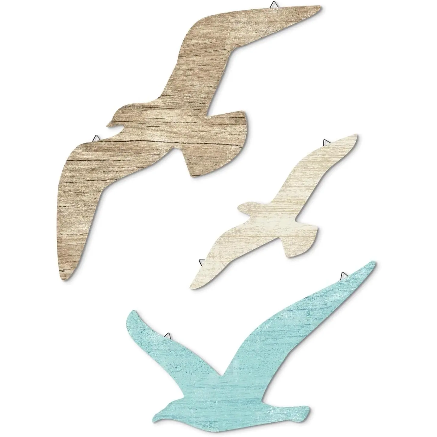 3pcs Seagull Wall Decor, Wooden Sea Bird Wall Hanging with Hooks, Ocean Home Decor Indoor Beach Art Decor for Bathroom Beach Room Decor Living Room Lake Decor for Home
