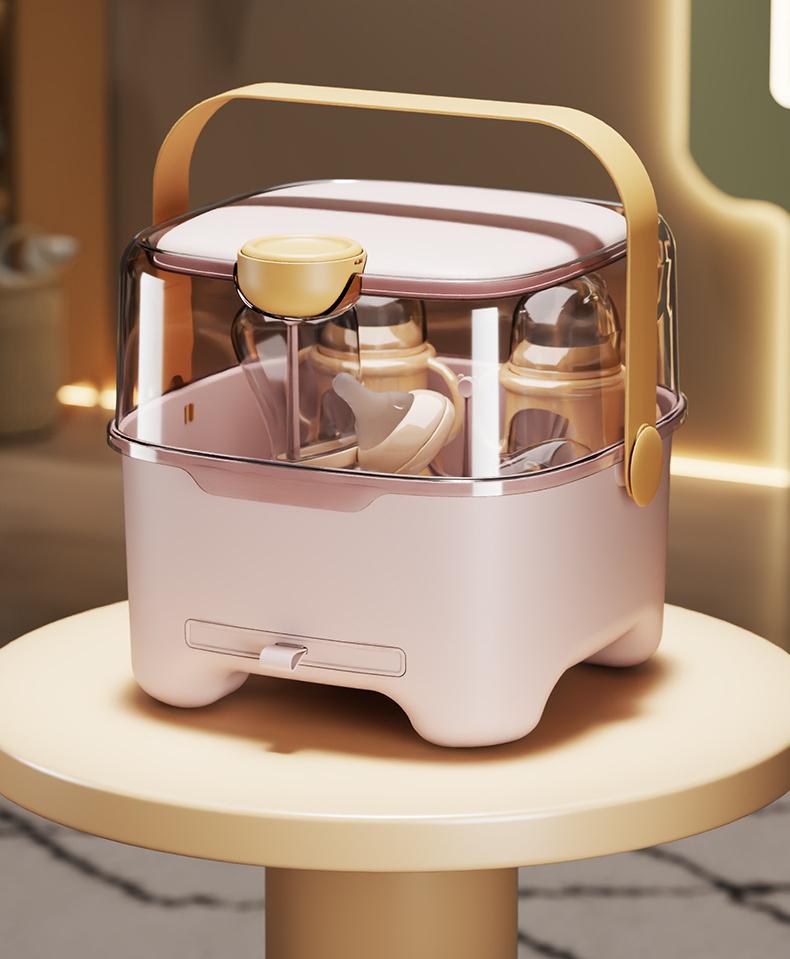 Portable Lid Baby Bottle Box Food Grade Material Dustproof Insectproof Baby Supplies Storage Box Draining Baby Bottle Box removable drip tray
