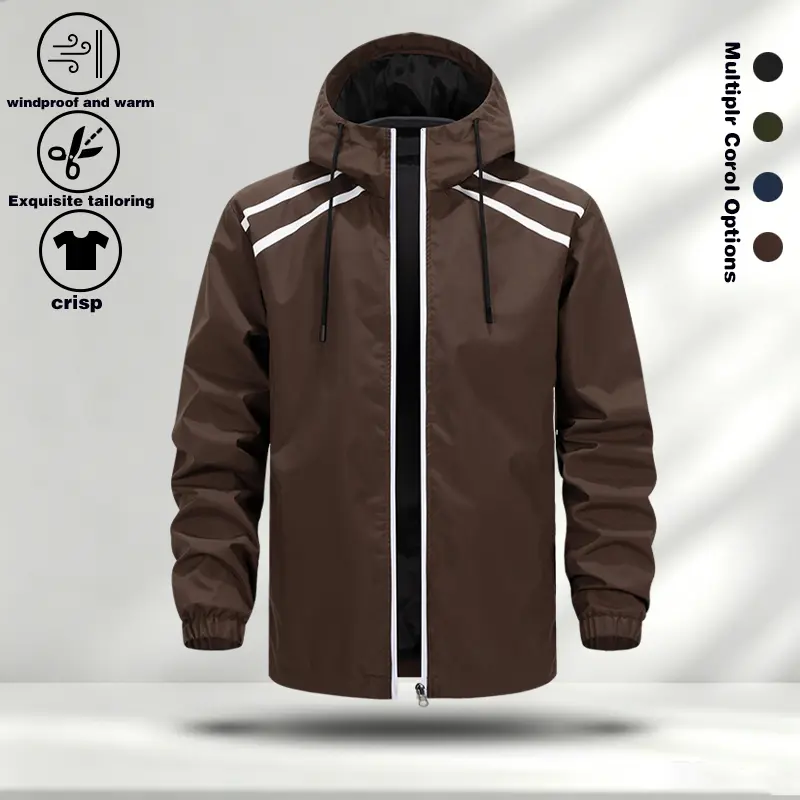 Spring and Autumn Men's Hooded Stormtrooper Jacket Thin Style Contrast Double White Stripe Windproof Waterproof Jacket Youth Loose Sports Commuter Jacket Shoulder Symmetrical Double White Diagonal Stripe Contrast Design