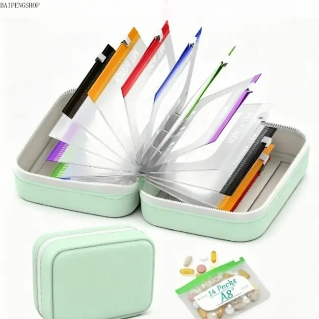 A8 Waterproof Weekly Pill Pouch Set, Large Capacity Travel Pill Organizer With 14 Color-Coded Reusable Zipper Medicine Bags, Portable Storage Case For Vitamins Fish Oil Supplements # SummerWins # DealsForYouDays