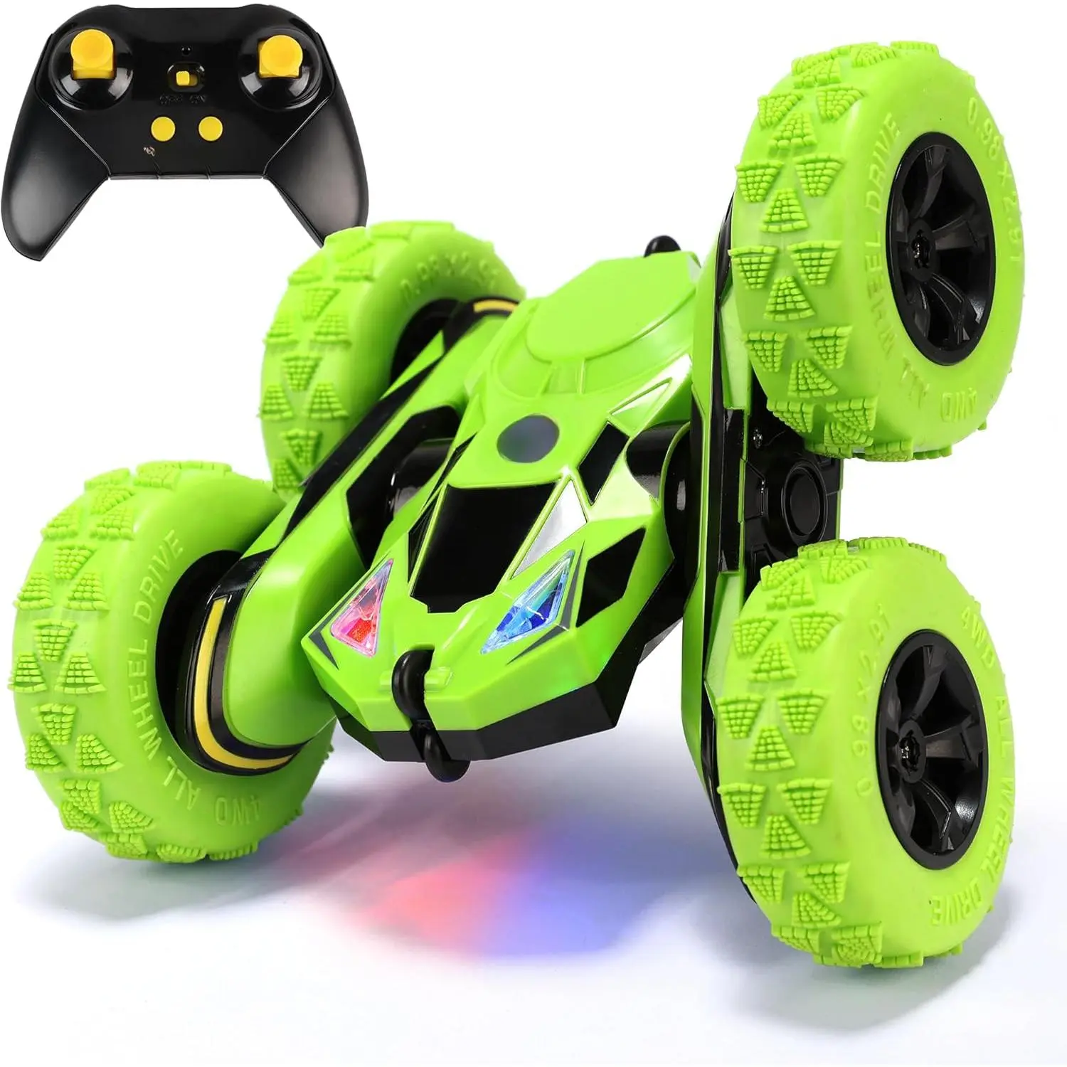 Remote Control Car 4WD 360 °   Flip Stunt Double Sided Driving Durable RC Cars with Breathing Soft Lights, Green, Unique Toys Gifts  Boys Girls Ages 6-12