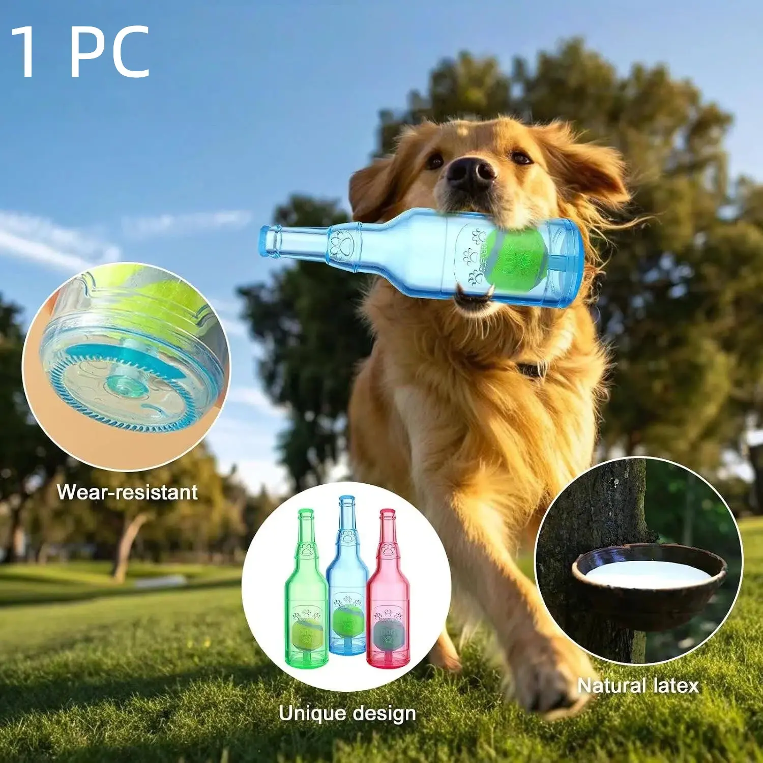 Water Bottle Dog Toy for Aggressive Chewers, Cute Squeaky Indestructible, Interactive Toy for Medium/small Dogs, Exercise and Companion