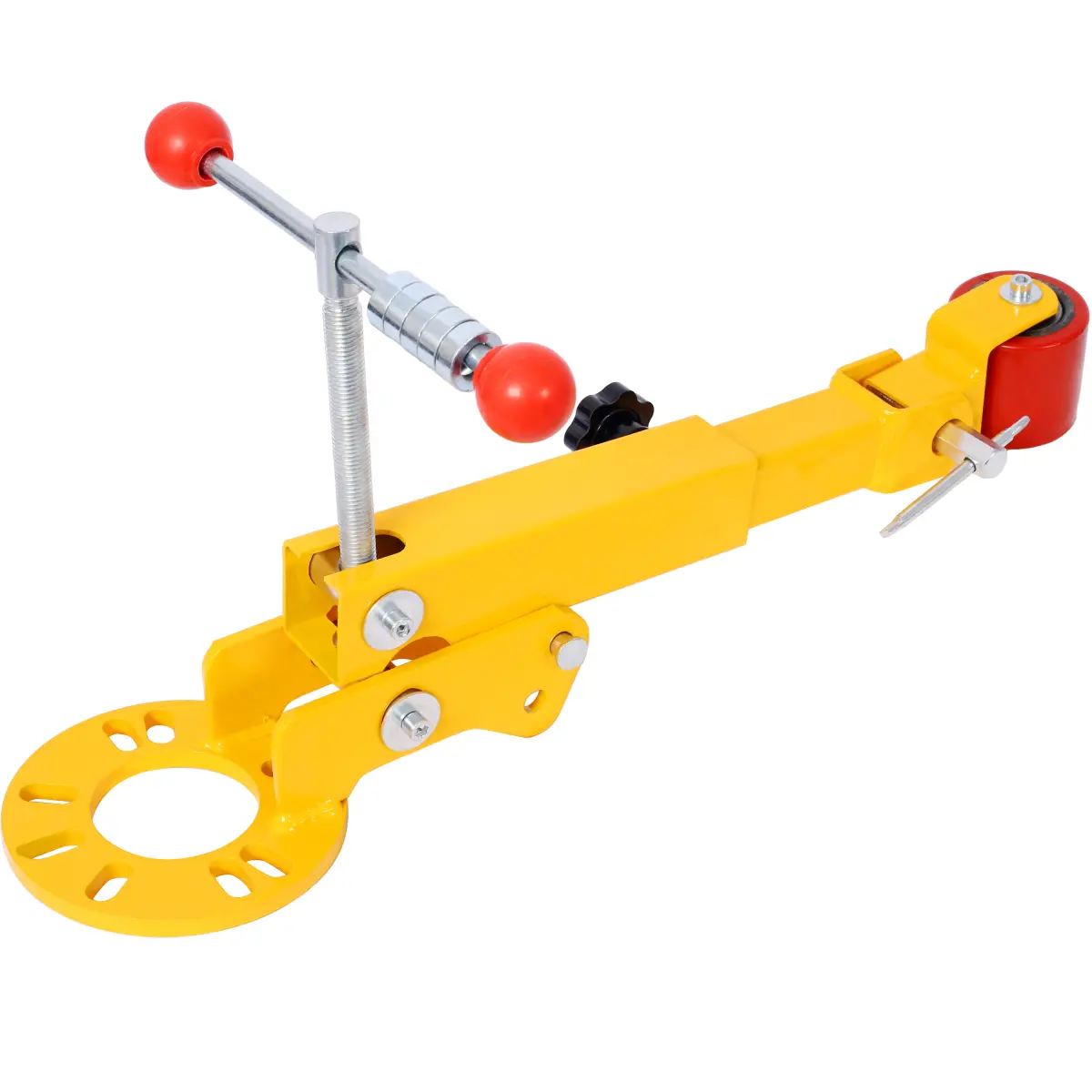 Heavy Duty Yellow Steel Fender Roller - Direct Mount Automotive Tool for Auto Repair Workshops, Adjustable Arm, 4/5 Bolt Hub Compatibility, Universal Fit, Wheel Arch Shape Adjustment, 21.20x8.60x10.60 Inches, Professional Car Body Repair Tool, 21.20 X 8.6