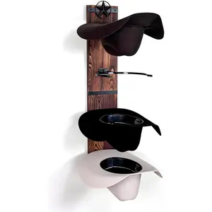 Cowboy Hat Rack for Wall | Western Hat Hanger | Rustic Wood and Metal Holder