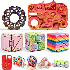 3D Printed Fidget Toys Set, Rainbow Spinner & 12-in-1 Infinity Cube, Desk Stress Relief Toys Sensory Focus Anxiety Gifts for Adults (5 Pack)fidget toys
