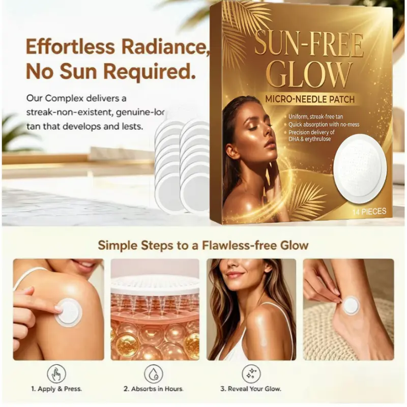 Professional level sun free beauty patch, enhancing natural tanning effect, Flawless Sunless Tanning, creating natural luster and bronze skin tone, essential for summer tanning, Tanning Patches