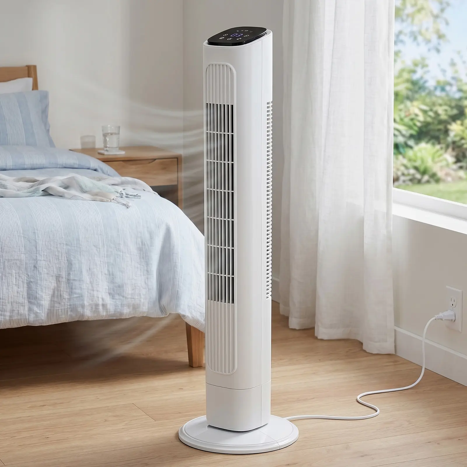 36 In Tower Shape Fan with Touch+Remote Control, 110V 45W Quiet Standing Fan, 3 Speeds, Oscillation Mode, 9H Timer, Copper Motor for Bedroom, Living Room