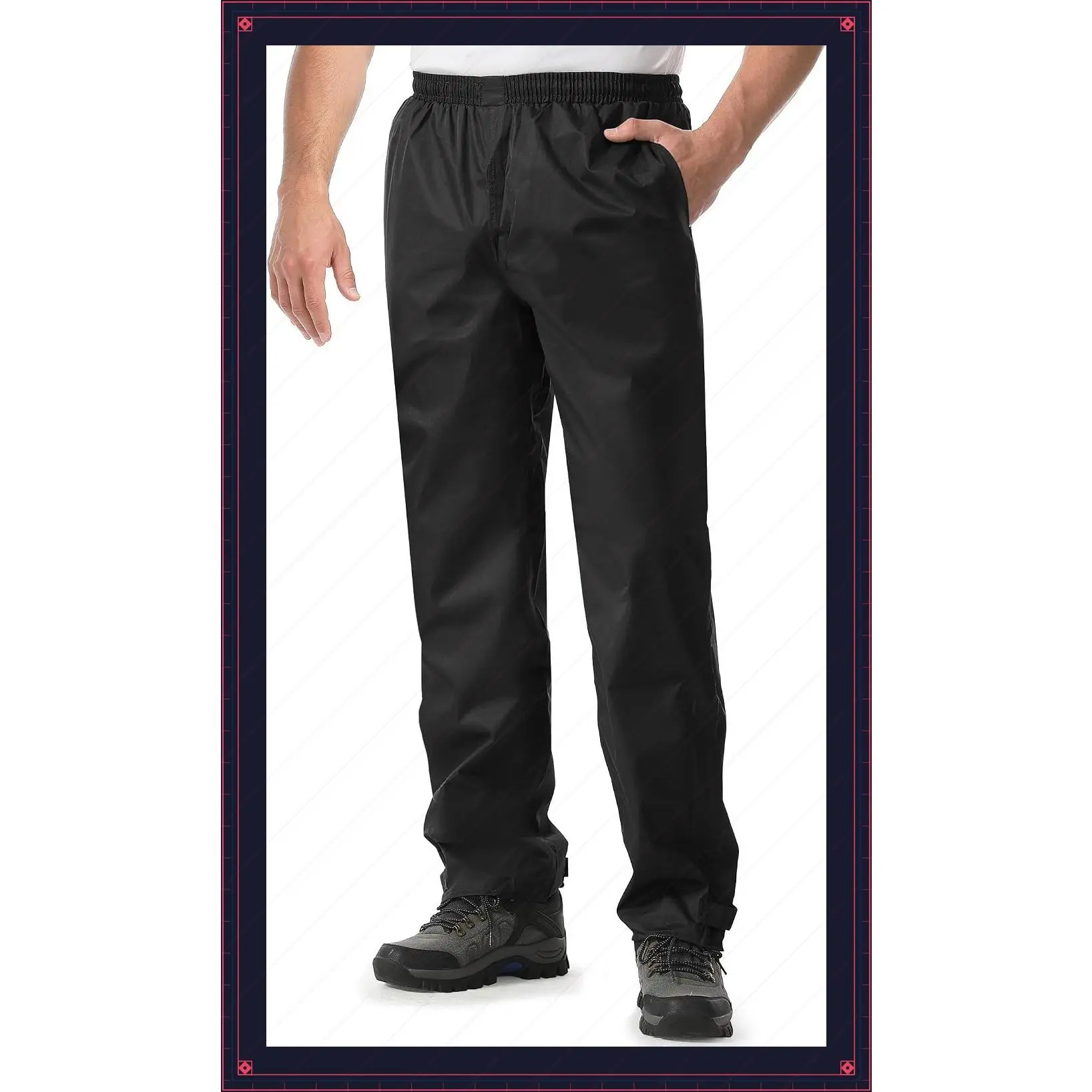 Men's Waterproof Breathable Lightweight Rain Pants with Windproof, Mesh Lining, Leg Zippers, Hook & Loop Closure for Hiking, Fishing, Golf, Work & Daily WearGift