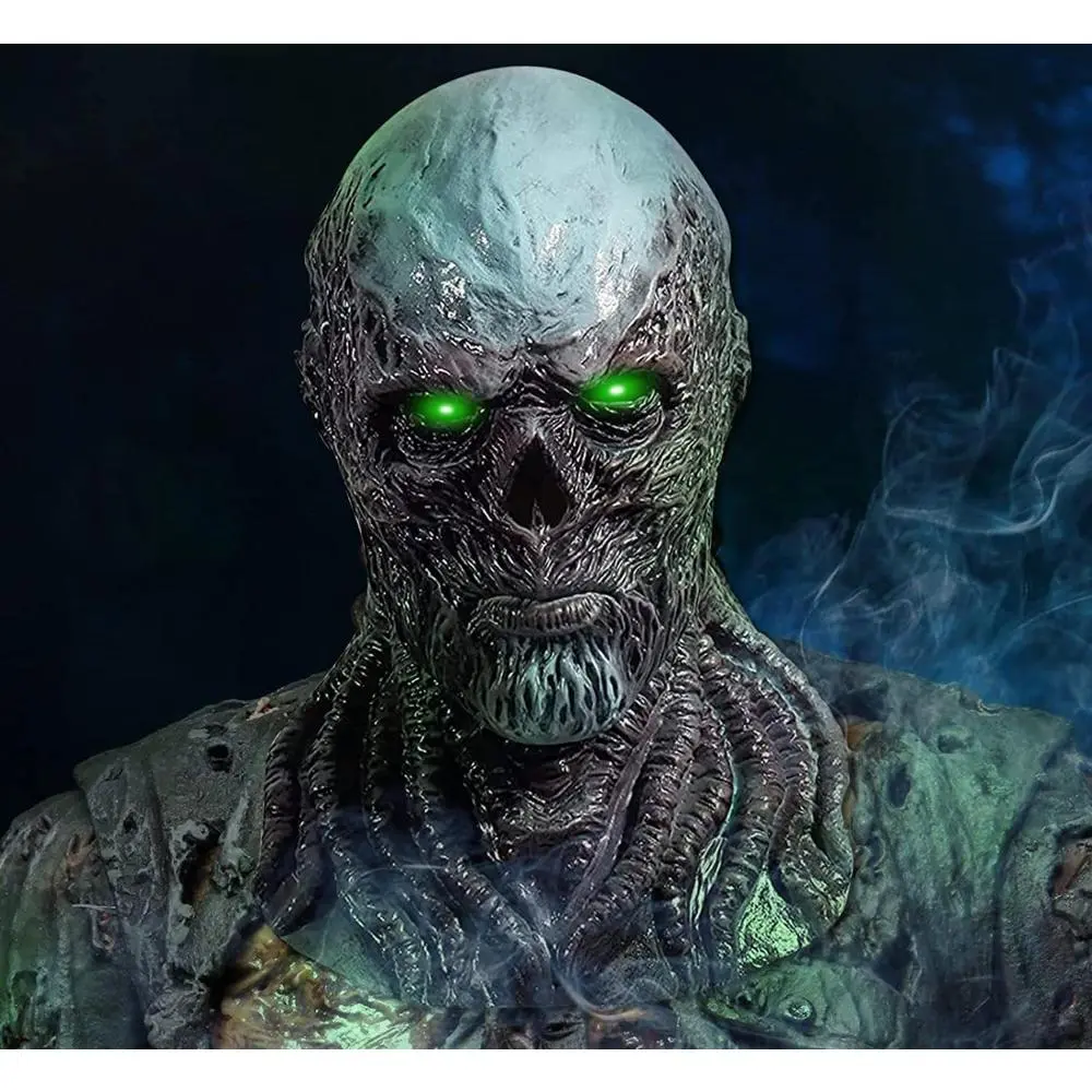 Natural Latex Vecna Villain Mask with LED Lights, Comfortable Horror Costume Accessory for Adult Halloween Cosplay Parties, Accessories, Flesh Tone
