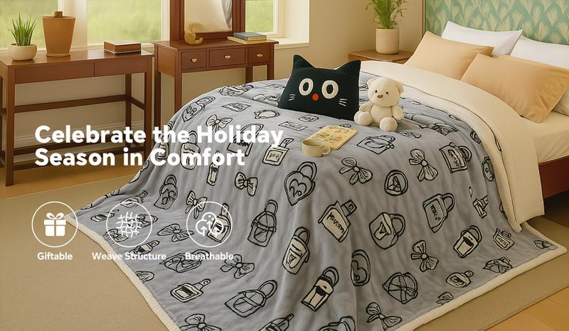 Heavy duty flannel bed blanket - super thick all-season soft and warm machine washable luxury bedspread/sofa blanket, neutral plush home decoration (beige/black/white/gray/blue/red and other colors), suitable for cold floors, modern living rooms