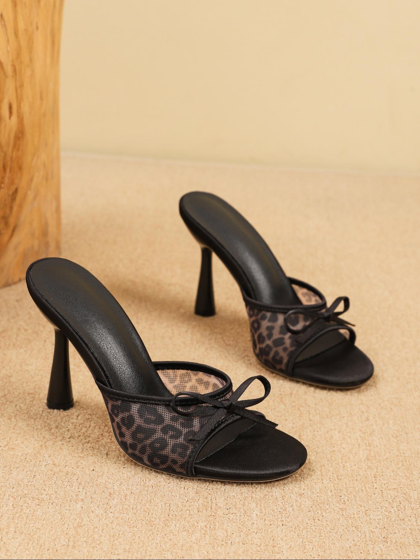Women's Fashion Leopard Print Mule Sandals, Elegant Pointed Toe High Heel Sandals for Party, Daily Clothing Decor for Women & Girls