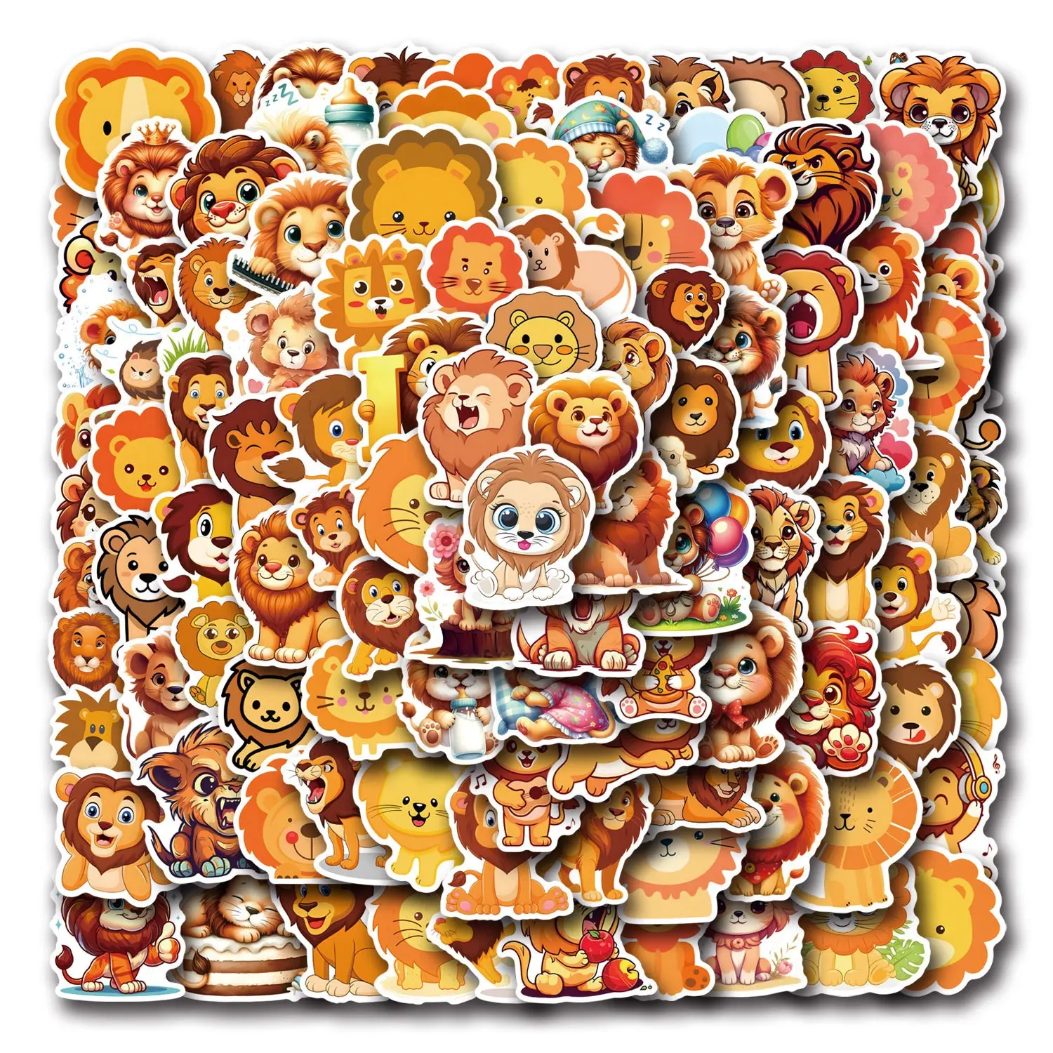 Cute Lion Cartoon Stickers, Waterproof Animal Series Stickers, 55-110 Sheets, Car Luggage School Supplies Phone Case Decorations