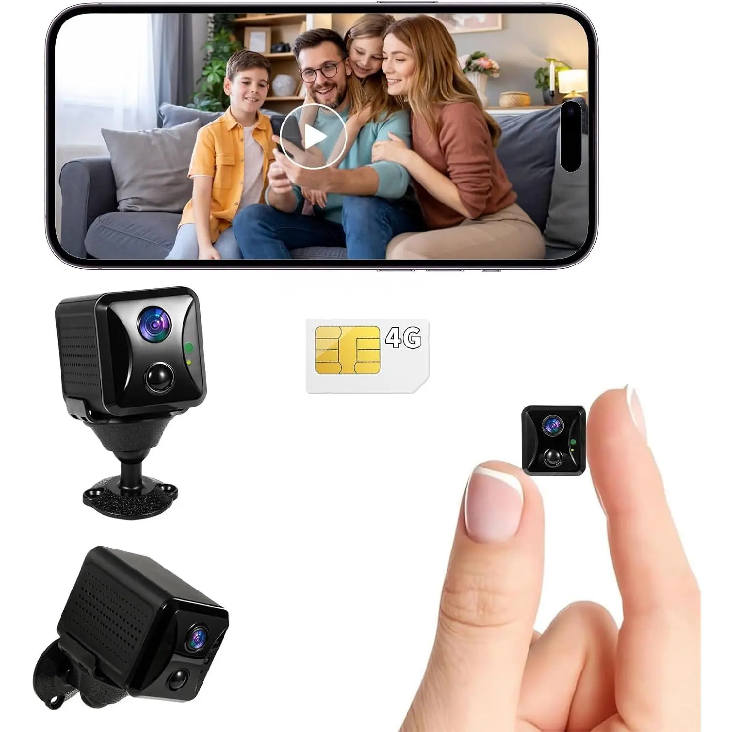 4G LTE Hidden Camera,Cellular Security Camera No WiFi with 4G SIM Card, 4K HD Portable Car Spy Camera, 160° Wide View, with Night Vision, AI Motion Detection Alert App Control