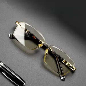 Natural imitation crystal reading glasses, high-definition resin frameless design, anti-blue light and anti-fatigue for seniors