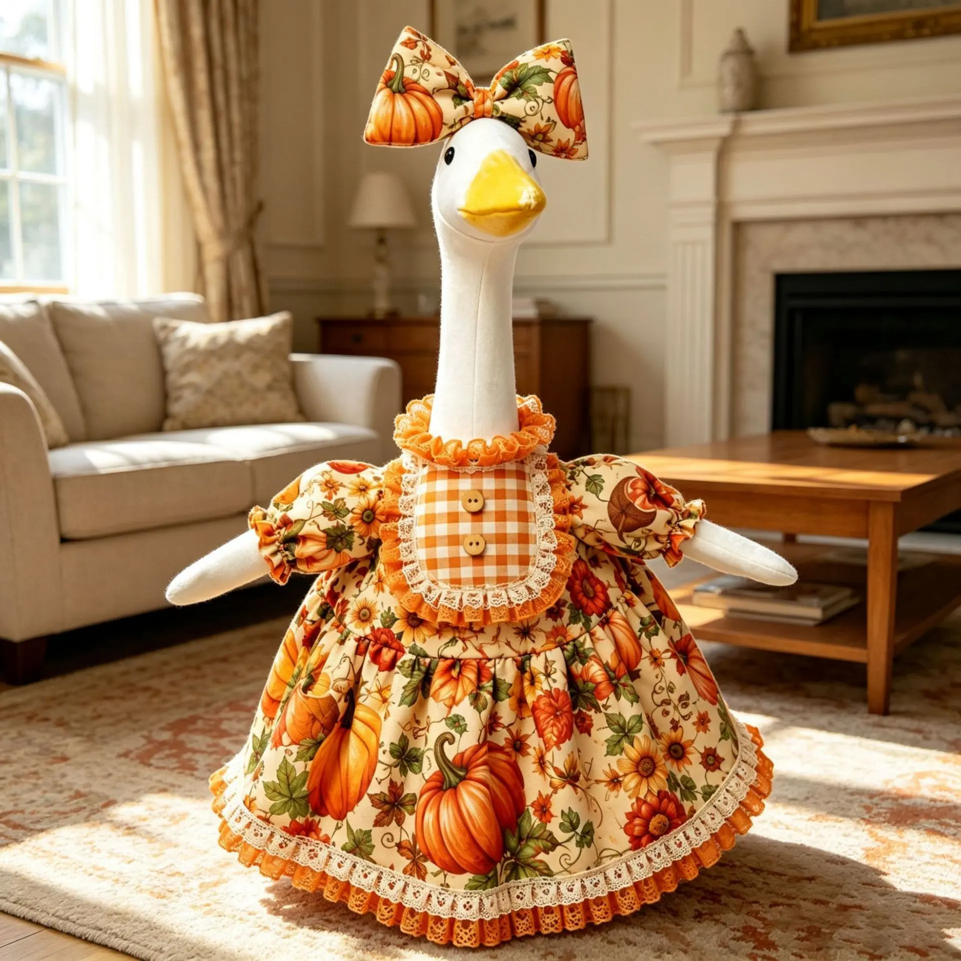 23-Inch Garden Goose Costume, Halloween Pumpkin Harvest Thanksgiving Farmhouse Decor, Cute Country Style Goose Dress, Outdoor Holiday Decoration