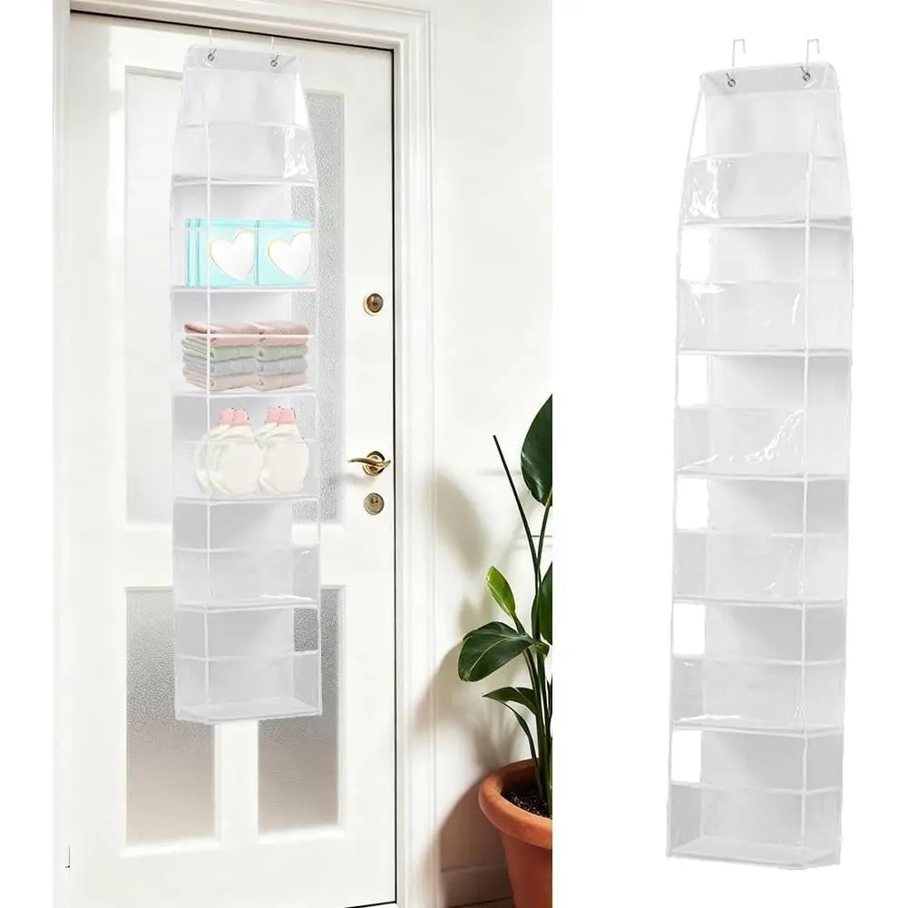 6-Shelf Over The Door Organizer Storage, Wall Mount Organizer Hanging with 6 Large Capacity Pockets 6-Tier Behind Door Storage with Hooks for Bathroom Closet Bedroom Sundries, White