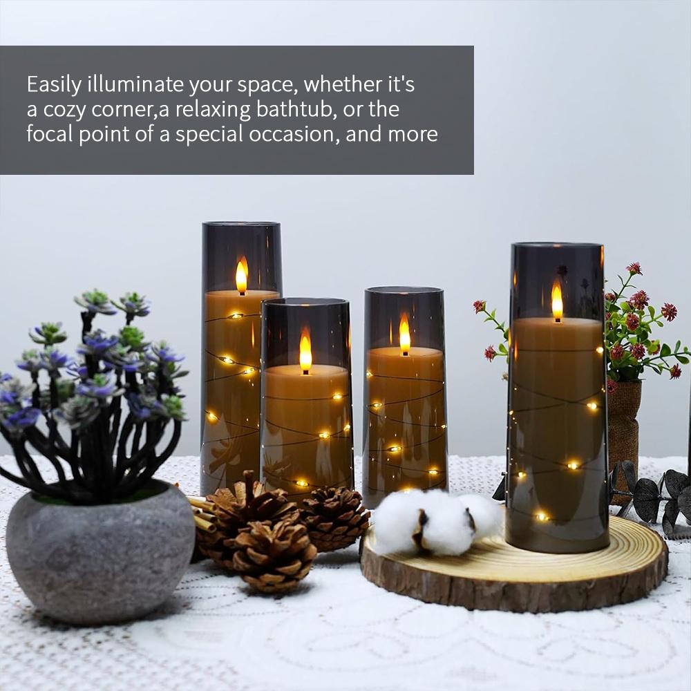 5pcs Flameless LED Candles with Embedded Star String, Battery Operated Acrylic Pillar Candles with Timer and Remote, Flickering Candles for Romantic Ambiance and Home Decoration Mood Decorative,Valentine's Day, Mother's Day