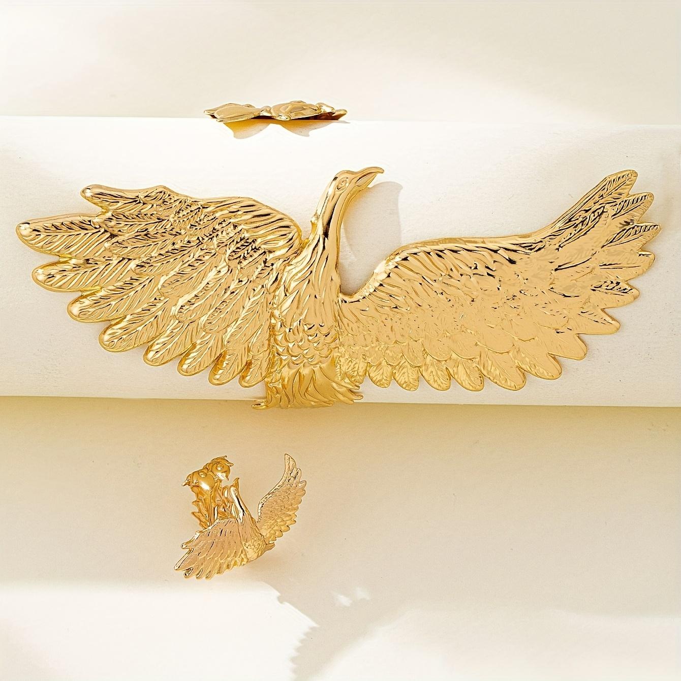 Bold & Edgy Punk-Style Jewelry Set: Eagle-Themed Open Ring and Cuff Bracelet featuring a Smooth Finish, Unique Retro Patterns, and Geometric Design