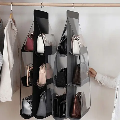 Set of 2 Double-Sided Hanging Bag Storage Rack, Space-Saving Foldable Bags Holder, Bag Hanger for Multiple Wallets and Pouches, Easy Hanging Storage Solution