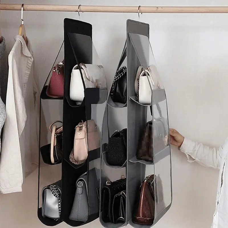 Set of 2 Double-Sided Hanging Bag Storage Rack, Space-Saving Foldable Bags Holder, Bag Hanger for Multiple Wallets and Pouches, Easy Hanging Storage Solution