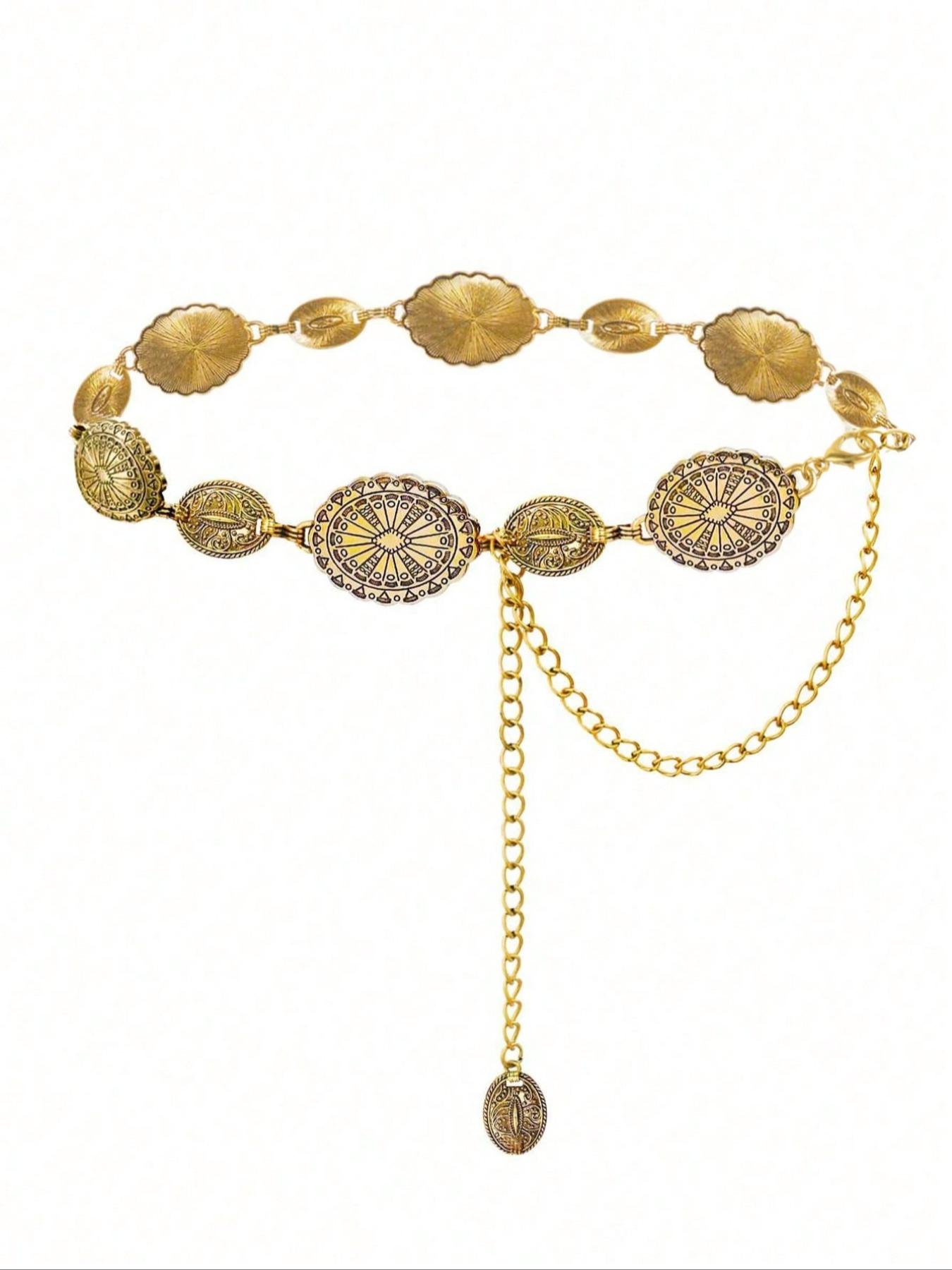 1 pc Women's Western Metal Conch Belt Cowboy Dress Chain Belt Cowboy Country Concert Clothing Accessories Waist Chain Vintage Western Belt