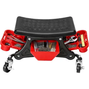Mechanic Stool with Wheels,300 LBS Capacity Garage Stool,Heavy Duty Rolling Mechanics Seat with Slide Out Tool Trays and Drawer,Tools for Automotive Auto Repair RED