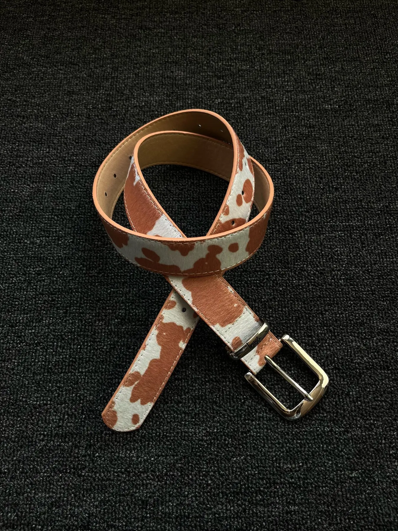 Cow Stud Color blocked White Orange Summer Hairy Cow Pattern Belt Vintage Design Belt New