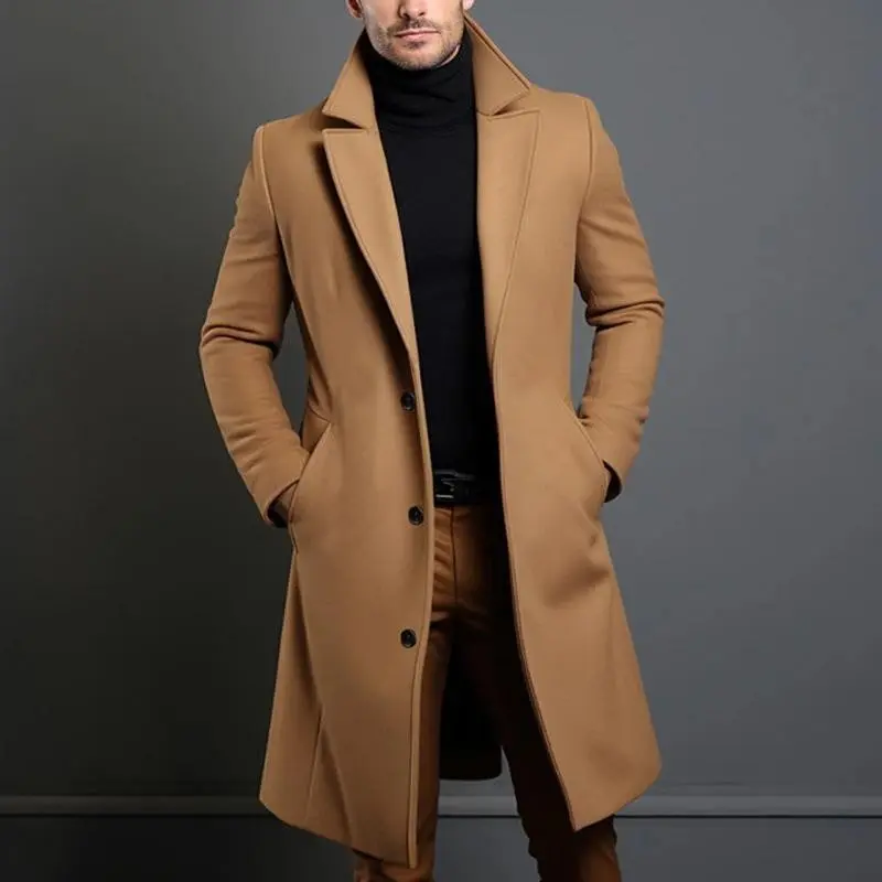 WinterMen'sTrenchCoatsLuxuryMaleMid-LongWarmWoolJacketsCasualMensBusinessComfortableOvercoatClothing