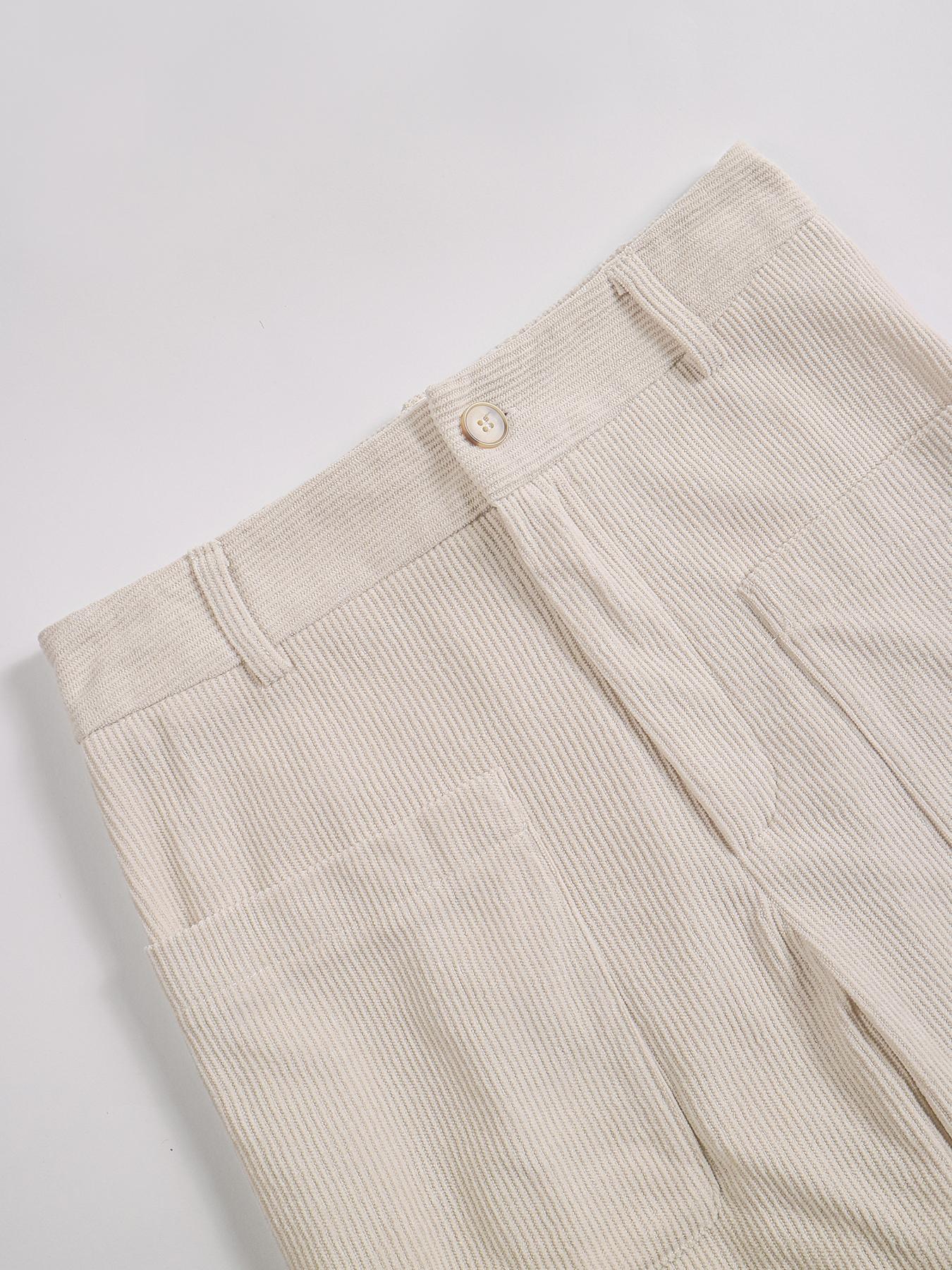 Women's High Waist Corduroy Wide Leg Pants, Casual Street Trousers, Casual Fall Winter Long Trousers with Pockets, Ladies Fashionable Relaxed Fit Bottoms