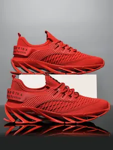 Men's orange sport shoes. Breathable flyknit material, shockproof blade sole, lightweight and flexible for daily sports and outfits.