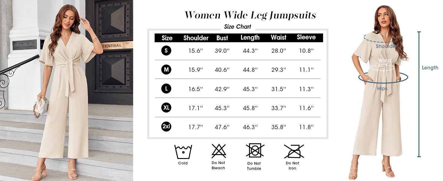 Imily Bela Womens Wide Leg Jumpsuits Short Sleeve Tie Knot Front Summer casual cute Long Romper