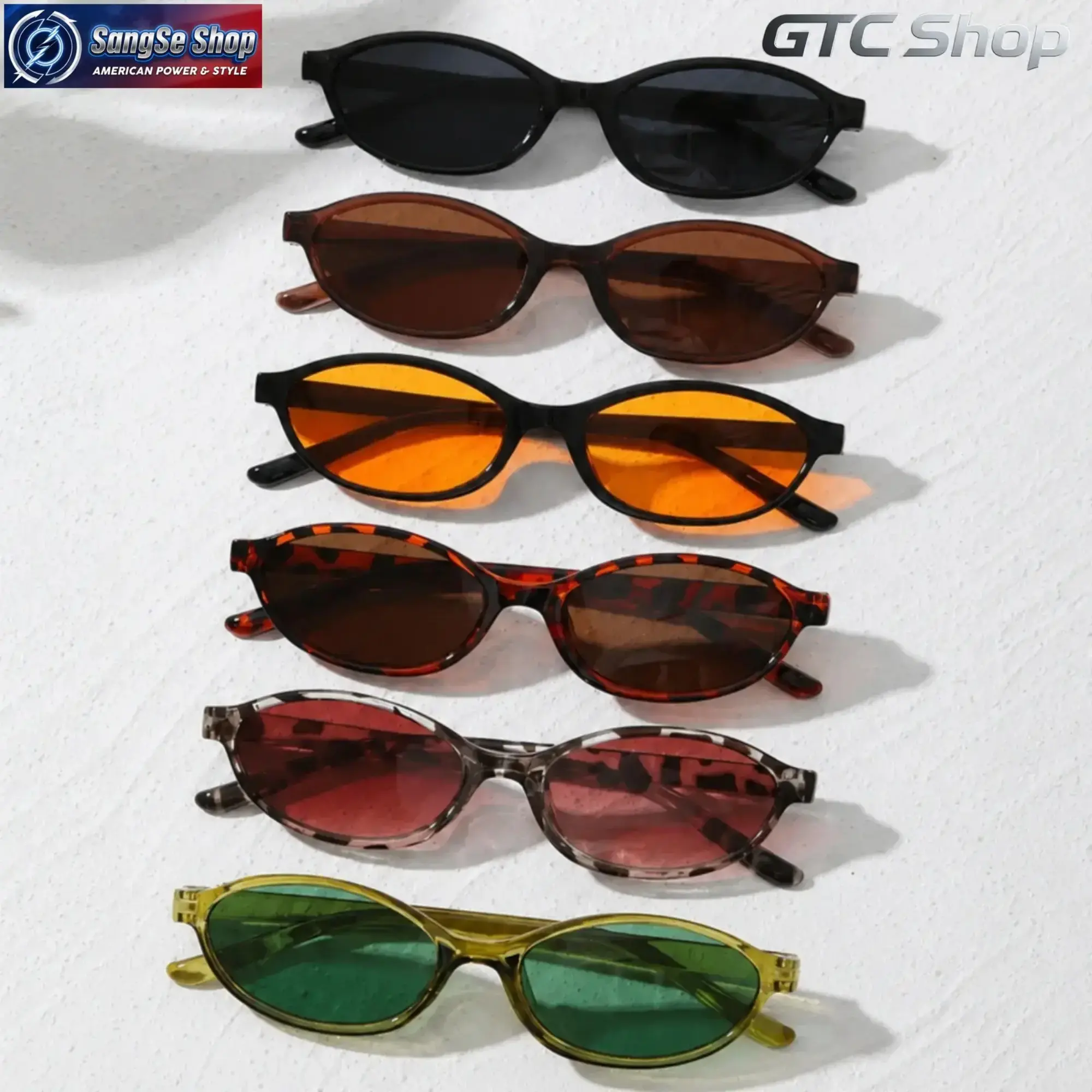 【SummerVibes】6 Pairs Unisex Retro Oval Lightweight Durable UV Blocking UV400 Protection Sunglasses - Alloy Full Rim, Trendy Street Style Universal Size Animal Print/Solid Plastic Women's Sunglasses for Driving, Outdoor Daily Wear Bag Accessories, Lightwei