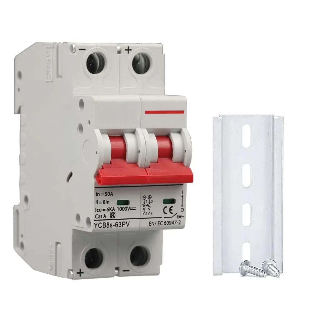DC Miniature Circuit Breaker, 2 Pole 1000V 32 Amp Isolator for Solar PV System, Thermal Magnetic Trip, DIN Rail Mount DC MCB Disconnect Switch (32 Amp)
