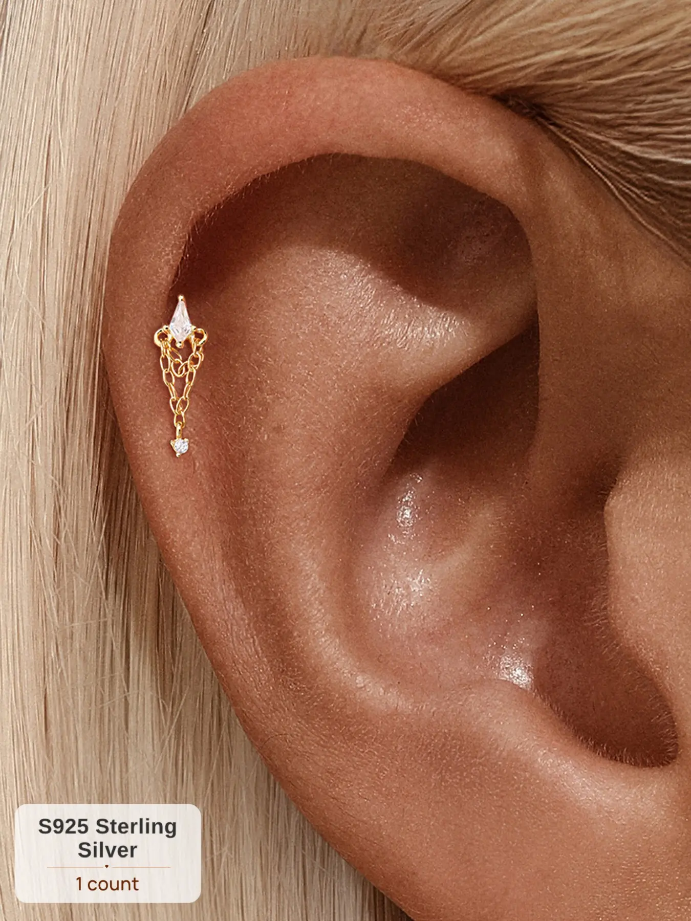 1Pc 18K Gold S925 Silver Flat Back, Timeless Romantic CZ Pave Chain Fringe Threaded Gold Studs, Diamond Alternative Fine Jewelry Gold Earring, Perfect Birthday Mother’s Day Christmas Gift for Men Women Wedding Set