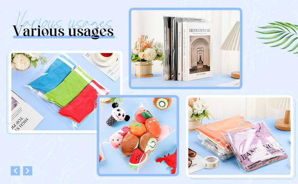 200 Pcs Resealable Poly Clear Shirt Bags with 7 Sizes 3500 Pcs Clothing Size Stickers Labels Self Sealing Plastic Bag for Small Businesses Packaging T Shirts Retail Storage(9 12 Inch)