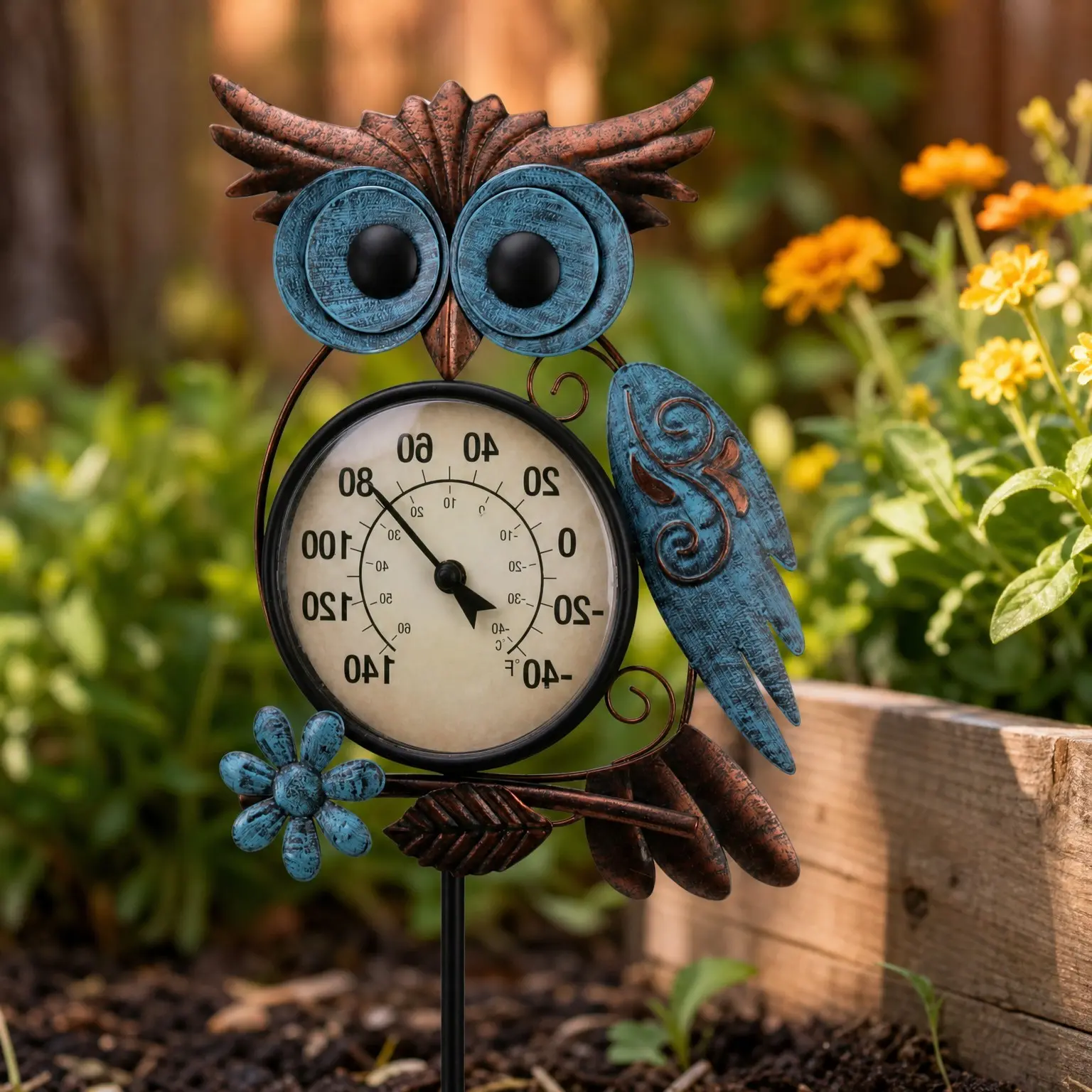 Owl Outdoor Thermometer Garden Stake Wall Art Decor for Patio, Yard and Garden | No Battery Needed Waterproof Gift IdeaGift