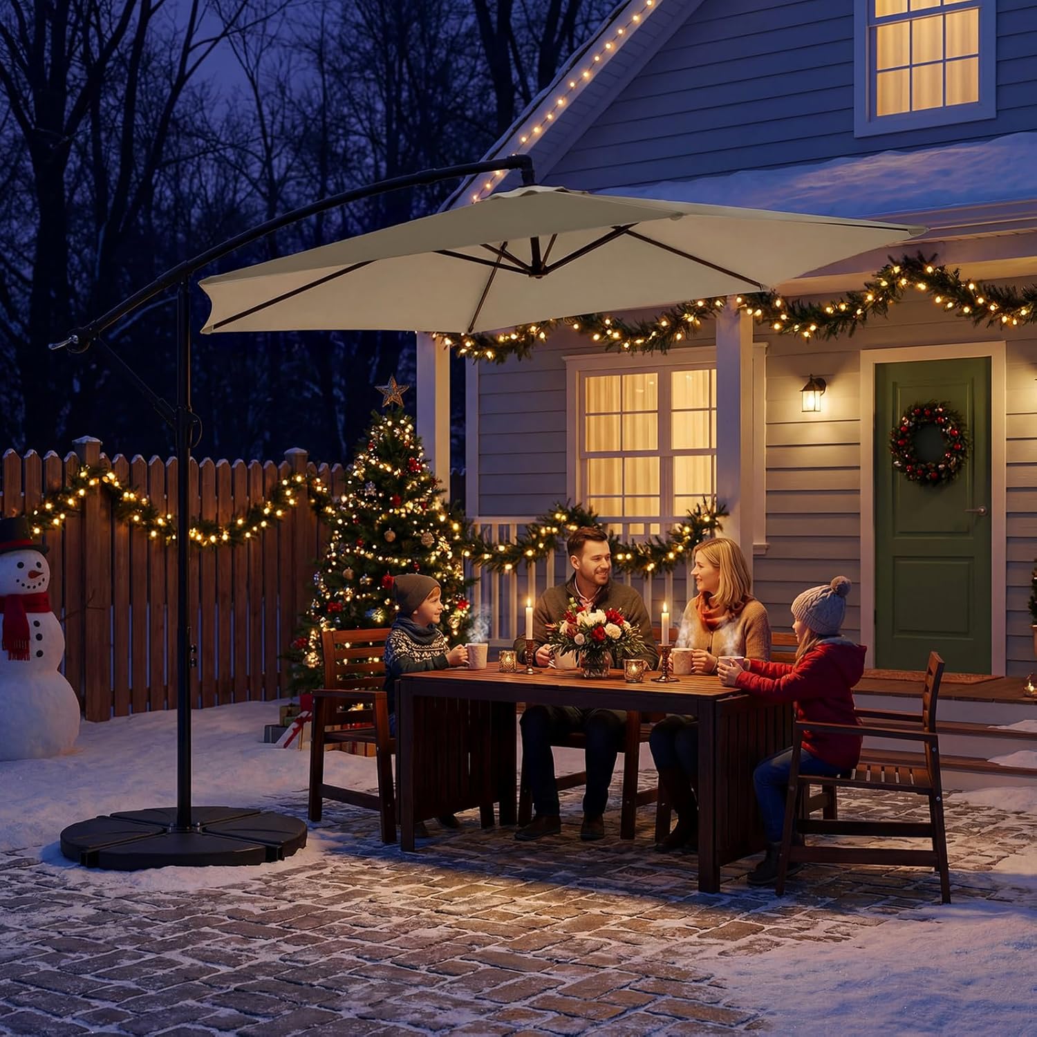 VOWNER Offset Patio Umbrella, Cantilever Outdoor Umbrellas with Easy Tilt Adjustment, UV Protection Sun Shade with Smooth Crank for Poolside, Garden, Backyard