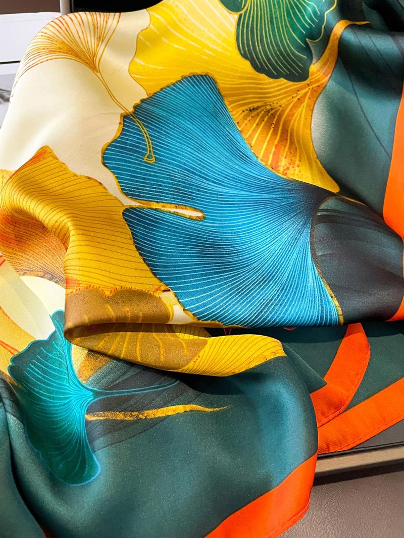 Women's Leaf Print Square Scarf, Fashionable Soft Comfortable Shawl for Daily Wear, Casual Versatile Scarf for Women & Girls, Blanket Scarf